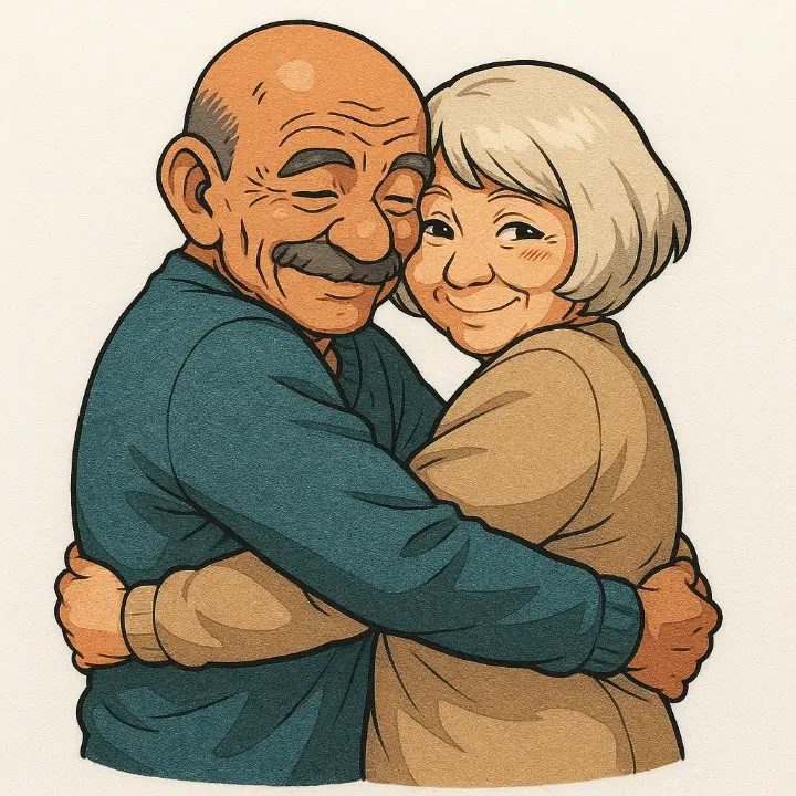 吉卜力风格老人夫妇纹身设计